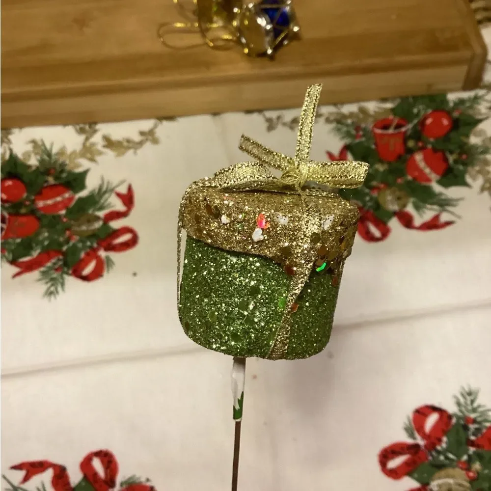 Christmas Glittery Drum Stick Pin & Ornaments Set 12 Pieces